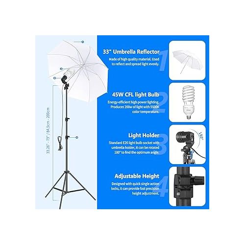 니워 NEEWER Photography Lighting kit with Backdrops, 8.5x10ft Backdrop Stands, UL Certified 5700K 800W Equivalent 24W LED Umbrella Softbox Continuous Lighting, Photo Studio Equipment for Photo Video Shoot