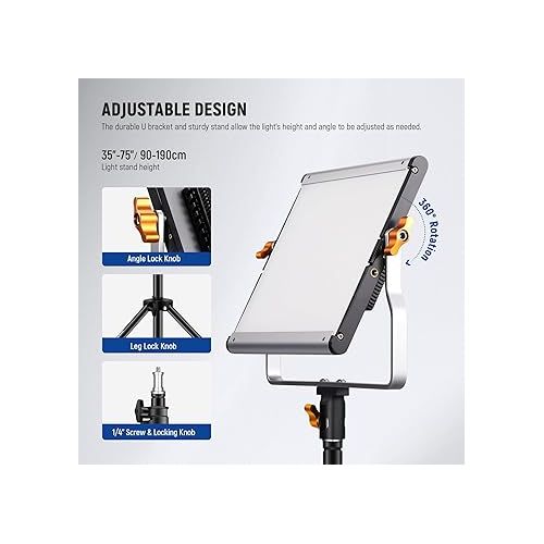 니워 Neewer 2 Packs Dimmable Bi-Color 480 LED Video Light and Stand Lighting Kit Includes: 3200~5600K CRI 96+ LED Panel with U Bracket, 75 inches Light Stand for YouTube Studio Photography, Video Shooting