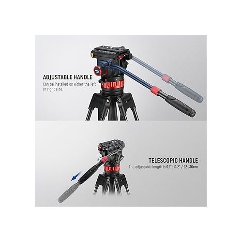 니워 NEEWER Pro Video Tripod Fluid Head with Stepless Adjustable Pan & Tilt Damping, All Metal Heavy Duty QR Plate Compatible with DJI RS Gimbals Manfrotto, Handle, ?75mm Base, Max Load 22lb/10kg, GM006