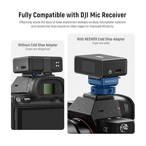 니워 NEEWER Cold Shoe Mount Adapter Compatible with DJI Hollyland Rode Wireless Lavalier Microphone Receiver, Anti Drop Mic Accessories with Retractable Pins, Metal Camera Cage Mount Adapter, UA030