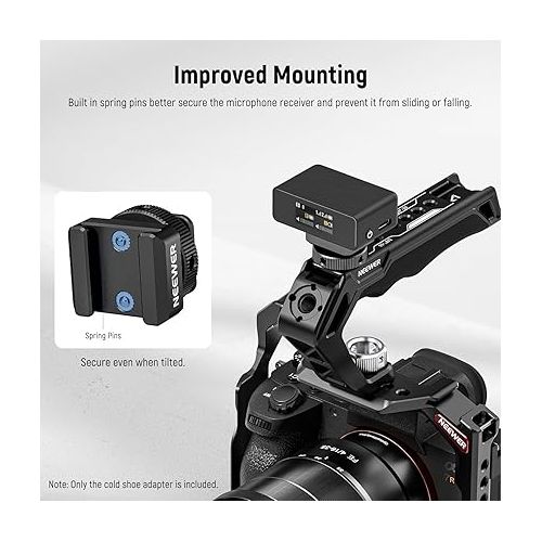 니워 NEEWER Cold Shoe Mount Adapter Compatible with DJI Hollyland Rode Wireless Lavalier Microphone Receiver, Anti Drop Mic Accessories with Retractable Pins, Metal Camera Cage Mount Adapter, UA030