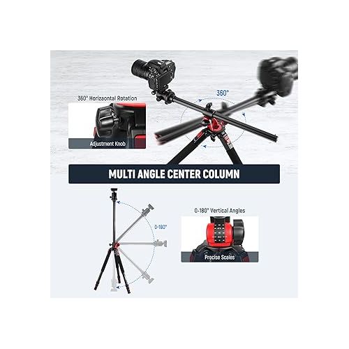 니워 NEEWER 79 inch Camera Tripod Monopod with Center Column and Ball Head Aluminum, Arca Type QR Plate, Bag, Horizontal Tripod Overhead Camera Mount for DSLR Camera, Video Camcorder, Max Load: 33lb