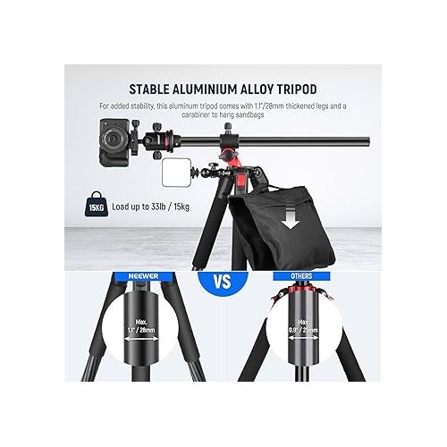 니워 NEEWER 79 inch Camera Tripod Monopod with Center Column and Ball Head Aluminum, Arca Type QR Plate, Bag, Horizontal Tripod Overhead Camera Mount for DSLR Camera, Video Camcorder, Max Load: 33lb