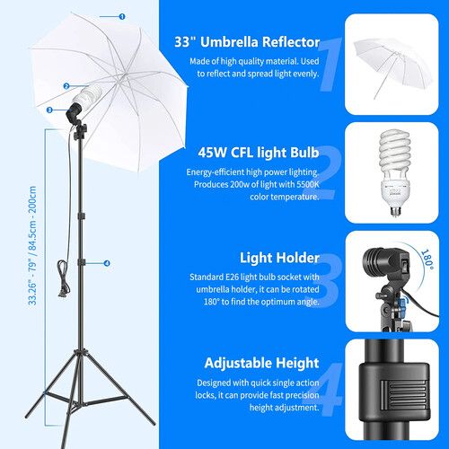 니워 Neewer 4-Light Kit with Background Support System