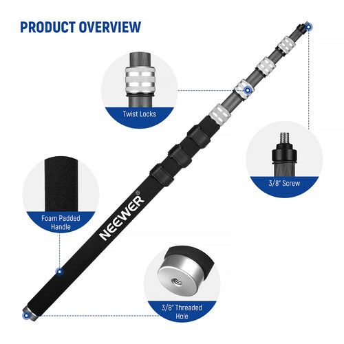 니워 Neewer Upgraded MS-300C Microphone Boompole (Black, 9.8')