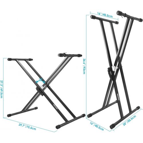 니워 Neewer Double-Braced X Frame Keyboard Stand, Foldable Solid Iron Construction, 27.3-36.6 inches/69.5-93 centimeters Adjustable Height with Locking Handle (Black)