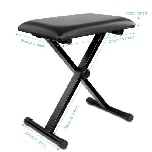 니워 Neewer 2-Pack Black 3-Position Height Adjustment (16.5/17.5/19.5, 42cm/45cm/50cm) Folding Super-stable and Durable Padded Keyboard Benches with X-style Iron Legs