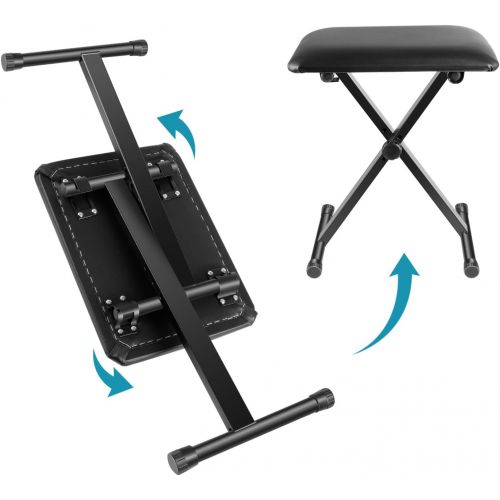 니워 Neewer Adjustable Foldable X-style Piano Bench Stool Keyboard Bench - Padded Cushion Deluxe Comfort, Iron-Made Legs for Piano, Keyboard, Vanity Table(Black)