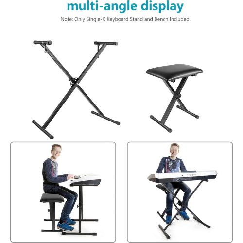 니워 Neewer Keyboard Stand and Keyboard Bench Kit: Iron Adjustable Single X-style Keyboard Stand and Comfortable Padded Bench with 3-Position Adjustable Height(Black)
