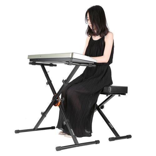 니워 Neewer X-Style Heavy Duty Folding Keyboard Stand with Height Control Lock and Non-slip Rubber Caps, 24.4-35.8/62cm -91cm Height Adjustable, Black