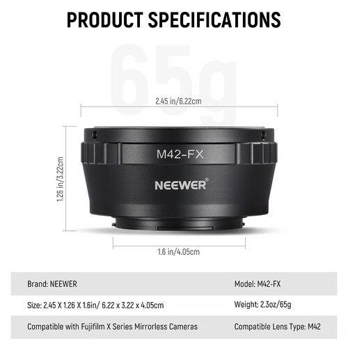 니워 Neewer M42 Lens to FUJIFILM X-Mount Camera Lens Adapter