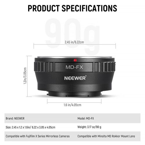 니워 Neewer Minolta MD/MC Lens to FUJIFILM X-Mount Camera Lens Adapter