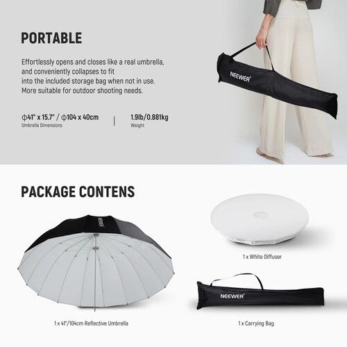 니워 Neewer NS1U Parabolic Reflective Umbrella with Diffuser (51