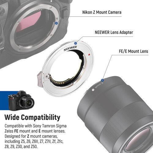 니워 Neewer NW-ETZ Autofocus Adapter for FE/E-Mount Lens to Nikon Z-Mount Camera