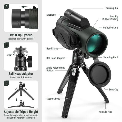 니워 Neewer 12x50 ED Monocular with Tabletop Tripod and Smartphone Adapter Kit