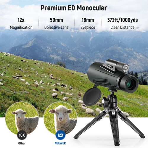 니워 Neewer 12x50 ED Monocular with Tabletop Tripod and Smartphone Adapter Kit