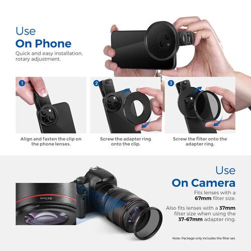 니워 Neewer Clip-On Filter Kit for Phone & Camera (58mm)