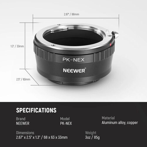 니워 Neewer Mount Adapter for Pentax K-Mount Lens to Sony E-Mount Camera