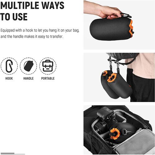 니워 Neewer Waterproof Lens Pouch Set (Black/Orange, 4-Pack)