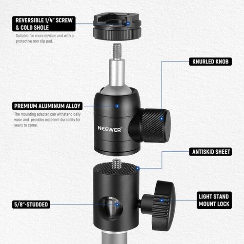 니워 Neewer ST-GM06 Light Stand Mount Adapter with Mini Ball Head (2-Pack)