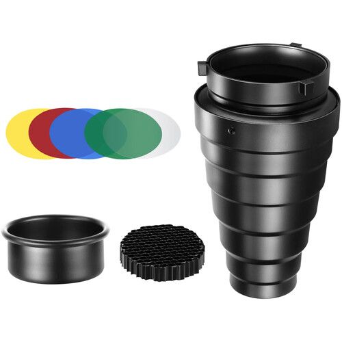 니워 Neewer Large Metal Conical Snoot with Honeycomb Grid and Color Filter Kit (Black)