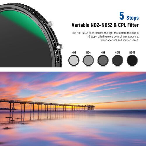 니워 Neewer 2-in-1 Variable ND2-ND32 & CPL Filter (72mm, 1 to 5-Stop)