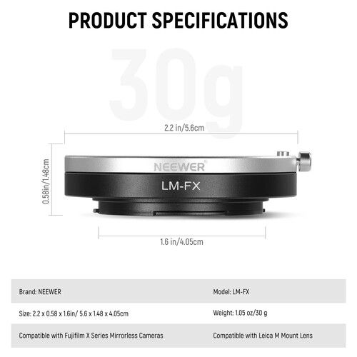 니워 Neewer Leica M Lens to FUJIFILM X-Mount Camera Lens Adapter