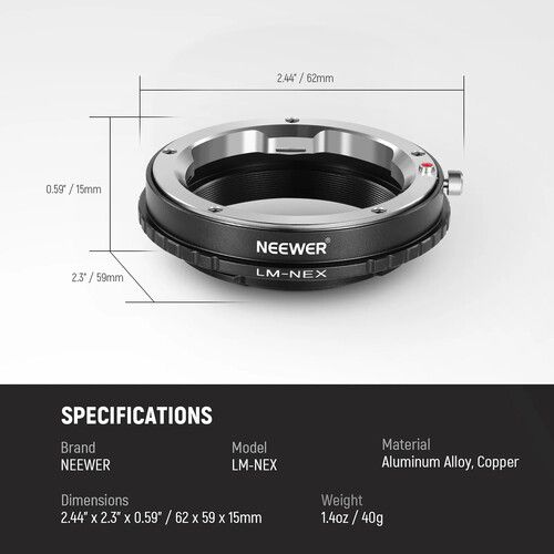 니워 Neewer Mount Adapter for Leica M-Mount Lens to Sony E-Mount Camera
