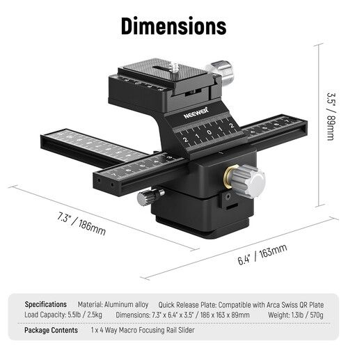 니워 Neewer 4-Way Macro Focusing Rail Slider