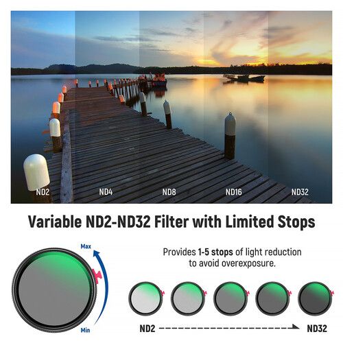 니워 Neewer 2-in-1 Black Diffusion & ND2-ND32 Variable ND Filter (82mm, Grade 1/4, 1 to 5-Stop)