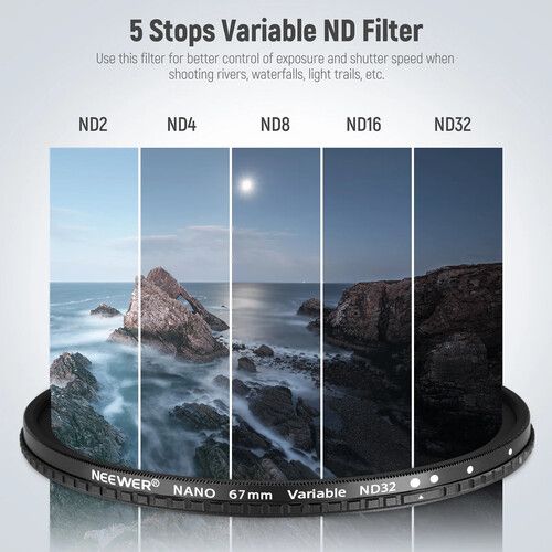 니워 Neewer Variable ND2-ND32 Filter (62mm, 1-5 Stops)