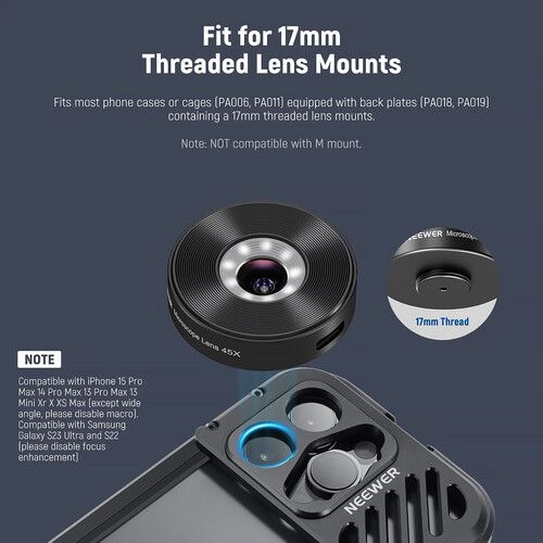 니워 Neewer 45x Phone Microscope for 17mm Lens Backplates