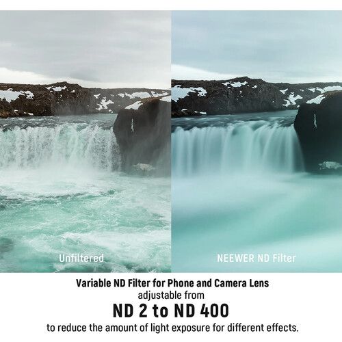 니워 Neewer Phone Clip & 37mm Variable ND2-ND400 Filter (1-9 Stops)