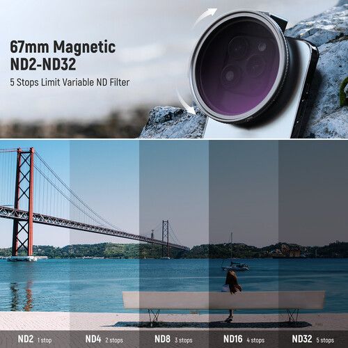 니워 Neewer ND2-32 Magnetic Phone Lens Filter Kit (67mm, 1 to 5-Stop)