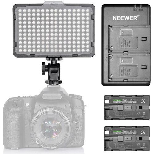 니워 Neewer 176-LED Video Light Kit with 2 Batteries & Dual USB Charger