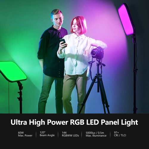 니워 Neewer RGB168 LED Light Panel (Black, 2-Light Kit)