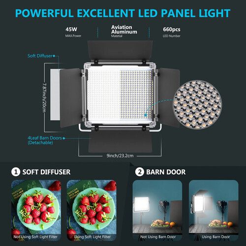 니워 Neewer SNL660 Bi-Color LED Light Panel (Interview 2-Light Kit)