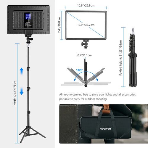 니워 Neewer NL-192AI LED Video Panel 2-Light Kit with Stands