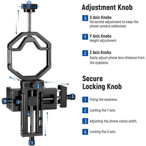 니워 Neewer PA015 3-Axis Telescope Phone Adapter with Shutter Remote