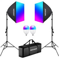Neewer 26W RGB LED Light Bulb with Stands & Softboxes (2-Light Kit)