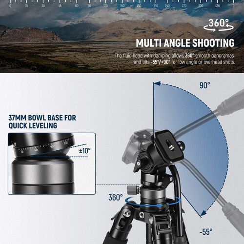 니워 Neewer TP61 Fluid Head Video Travel Tripod with Leveling Base