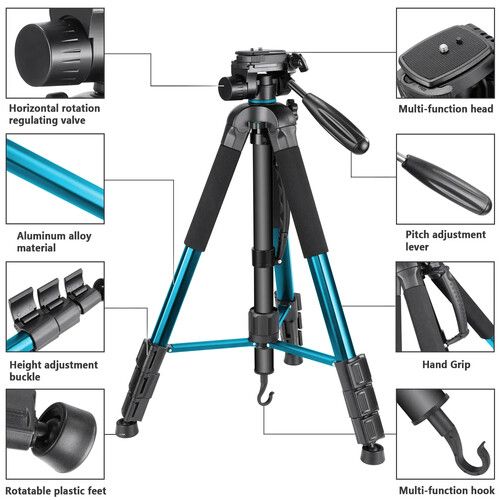 니워 Neewer Portable Aluminum Tripod/Monopod with Pan Head (Blue)