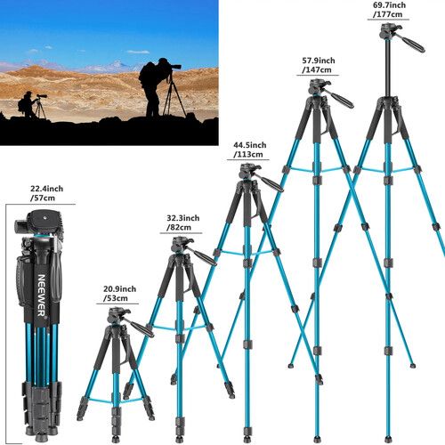 니워 Neewer Portable Aluminum Tripod/Monopod with Pan Head (Blue)