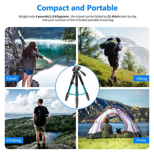 니워 Neewer Portable Aluminum Tripod/Monopod with Pan Head (Blue)