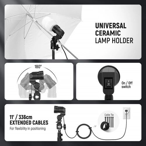 니워 Neewer 24W Daylight LED Bulbs with Stands & Umbrellas (3-Light Kit)