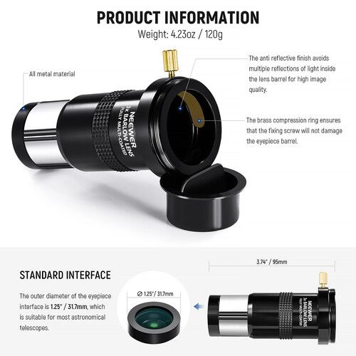 니워 Neewer S-T11 3X Barlow Lens for 1.25