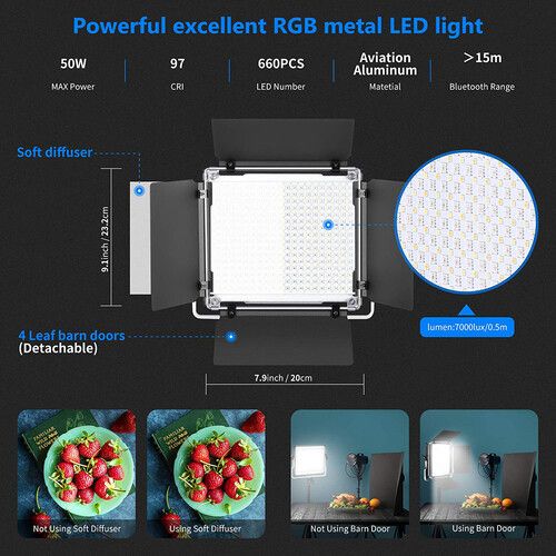 니워 Neewer 660 RGB LED 2-Light Kit with Stands and Softboxes