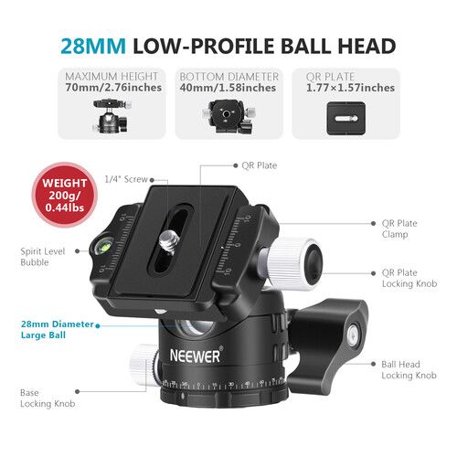 니워 Neewer GM-LO28-DK Low-Profile Tripod Ball Head