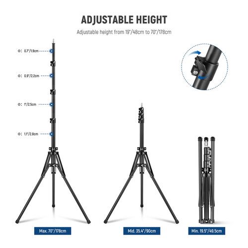 니워 Neewer Foldable Metal Light Stand with Reversible Legs (70