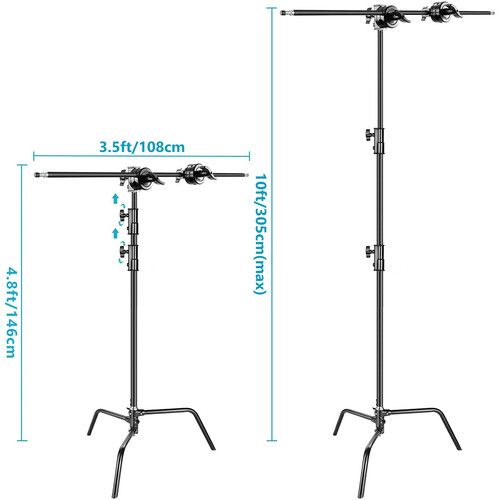 니워 Neewer Steel C-Stand with Extension Arm (10.5', Black, 2-Pack)